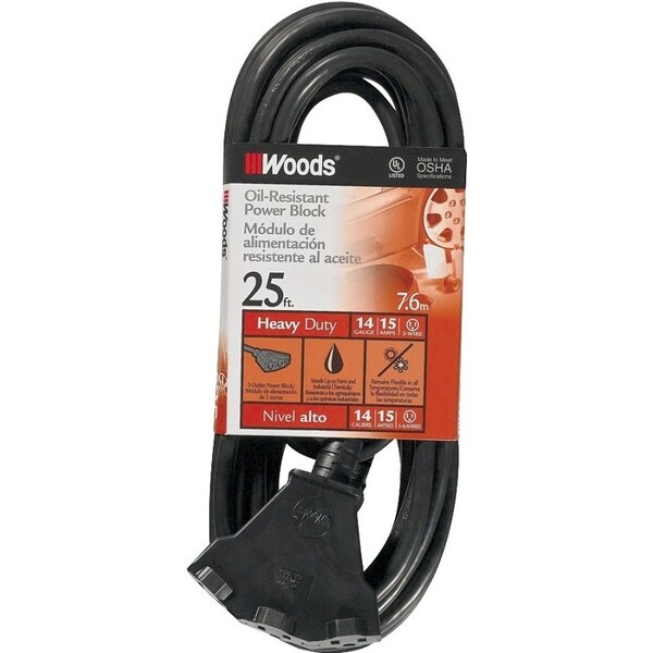 Cci Extension Cord, 14 AWG Cable, 25 ft L, 15 A, 125 VAC, Black 2451 Zoro